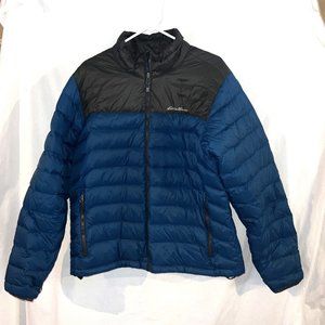 Men's Eddie Bauer Down Puffer Jacket Blue/Black Coat Large EUC
